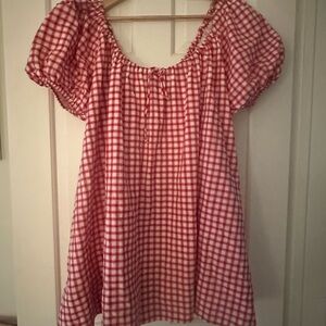 Red and White Gingham Puff Sleeve Peasant dress